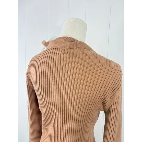 Aerie Gotta Jet Tan Ribbed Button Polo Sweater Medium Cropped - Picture 6 of 8